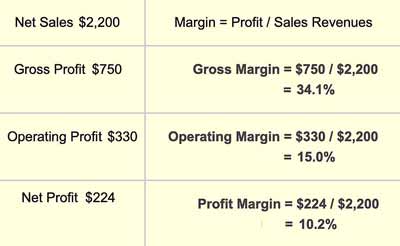 Gross, Operating, and Net margins calculated from Income Statement figures