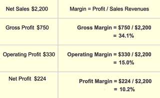Income statement figures become gross, operating, and net margins Gross, Operating, and Net margins calculated from Income Statement figures