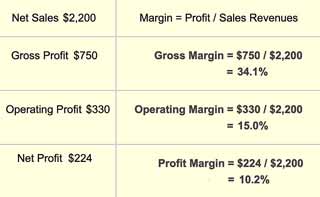 Gross, Operating, and Net margins calculated from Income Statement figures