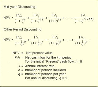 Mid Year NPV discounting quarterly discounting Net Present Value Calculations Mid Year and quarterly