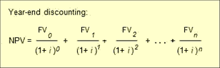 Net present value formula with year end discounting.