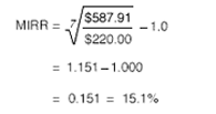 MIRR is easily calculated from its formula Example MIRR calculation